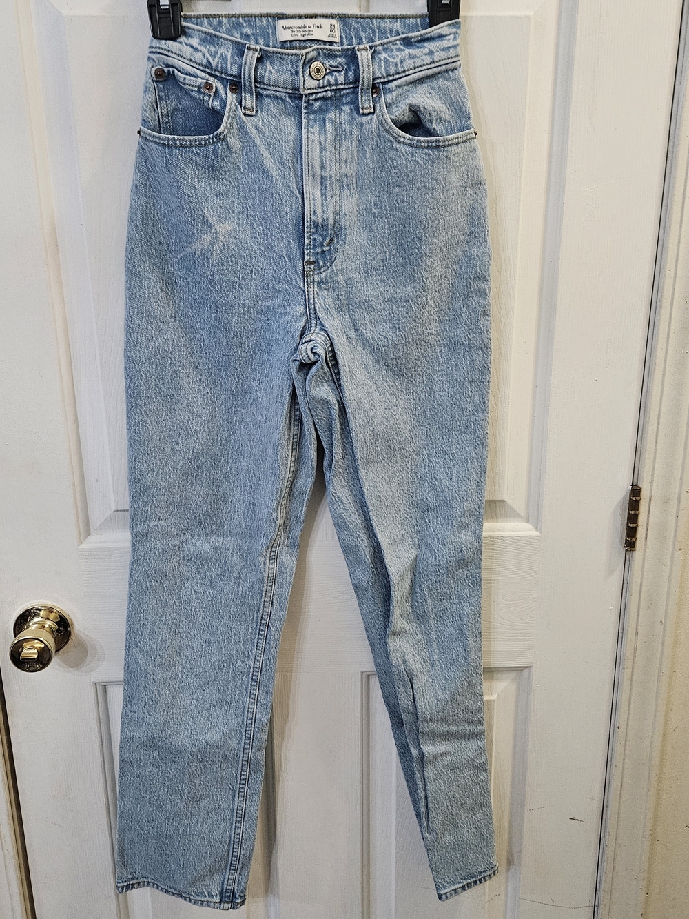 Abercrombie Fitch 90s StraightUltraHigh RiseCrossover sz 00 CurveLve Spots N Pic